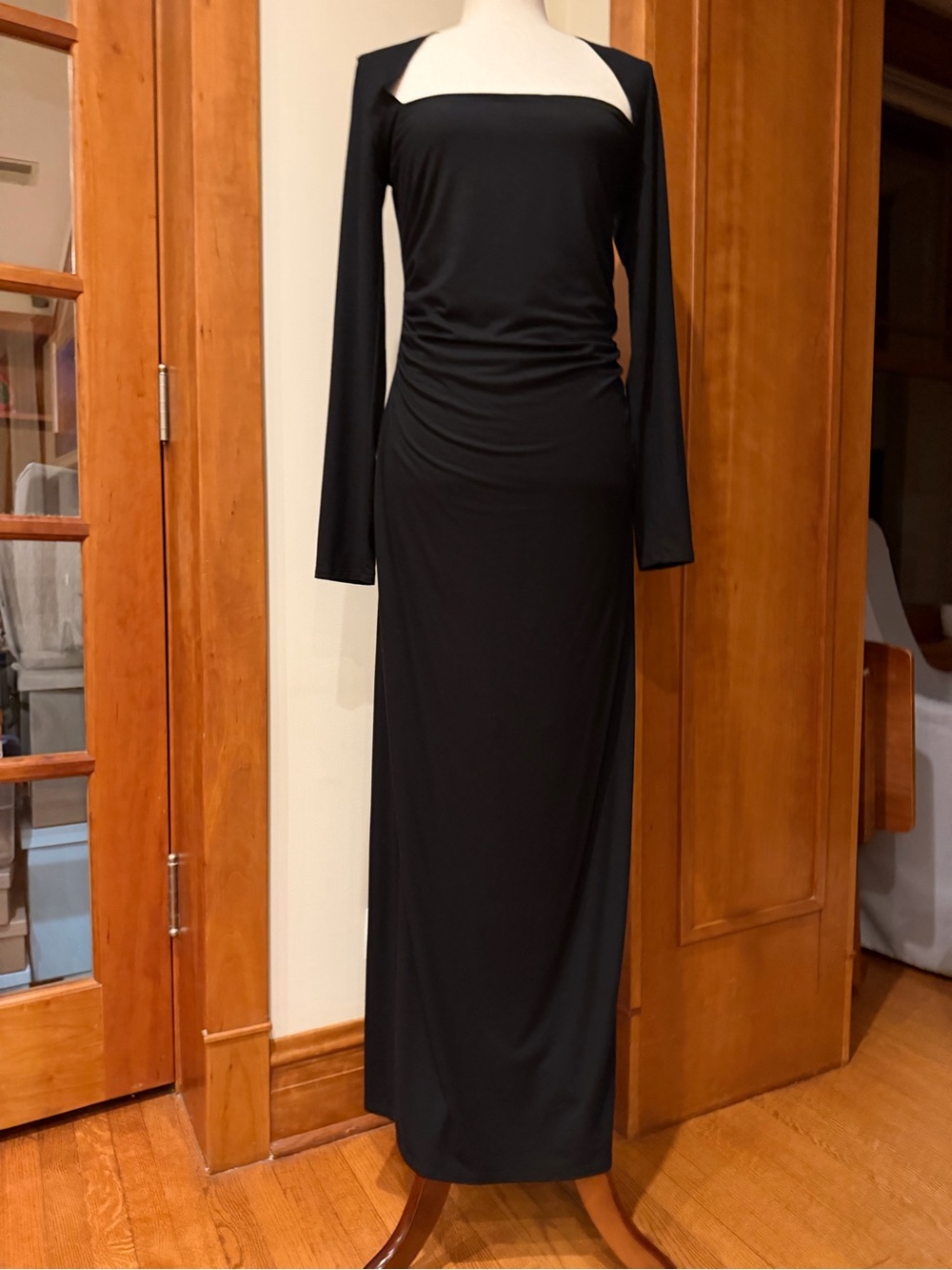 Reformation Black Square-Neck Long-Sleeve Maxi Dress